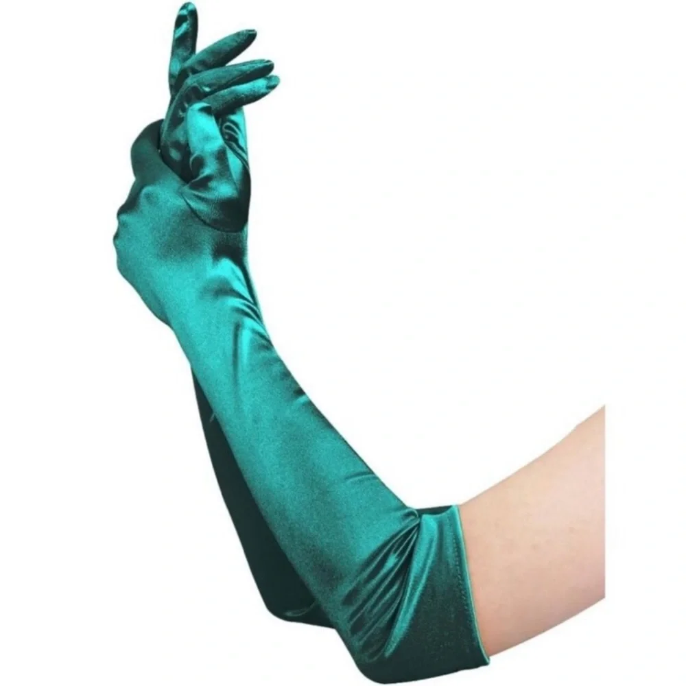 Women's Satin Dark Green Long Gloves Costumes Elbow Length Evening Party Prom